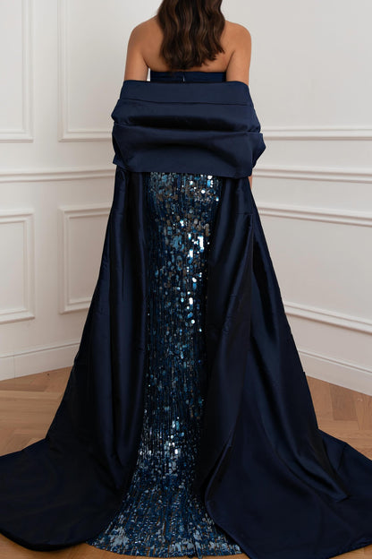Strapless Sequin Evening Gown with Overskirt