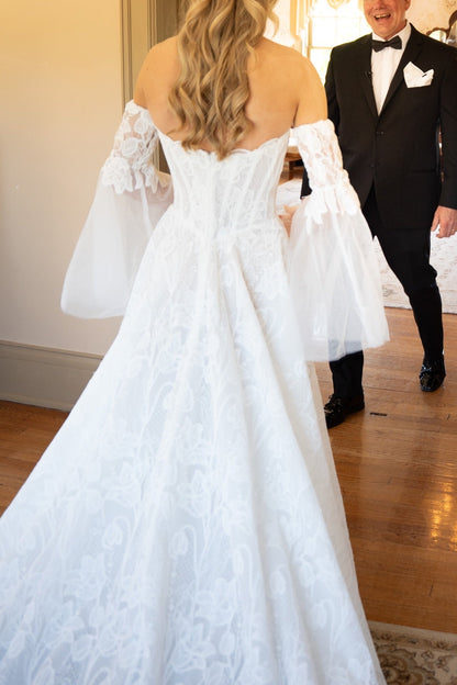 Off-the-Shoulder Lace Corset A-Line Wedding Dress