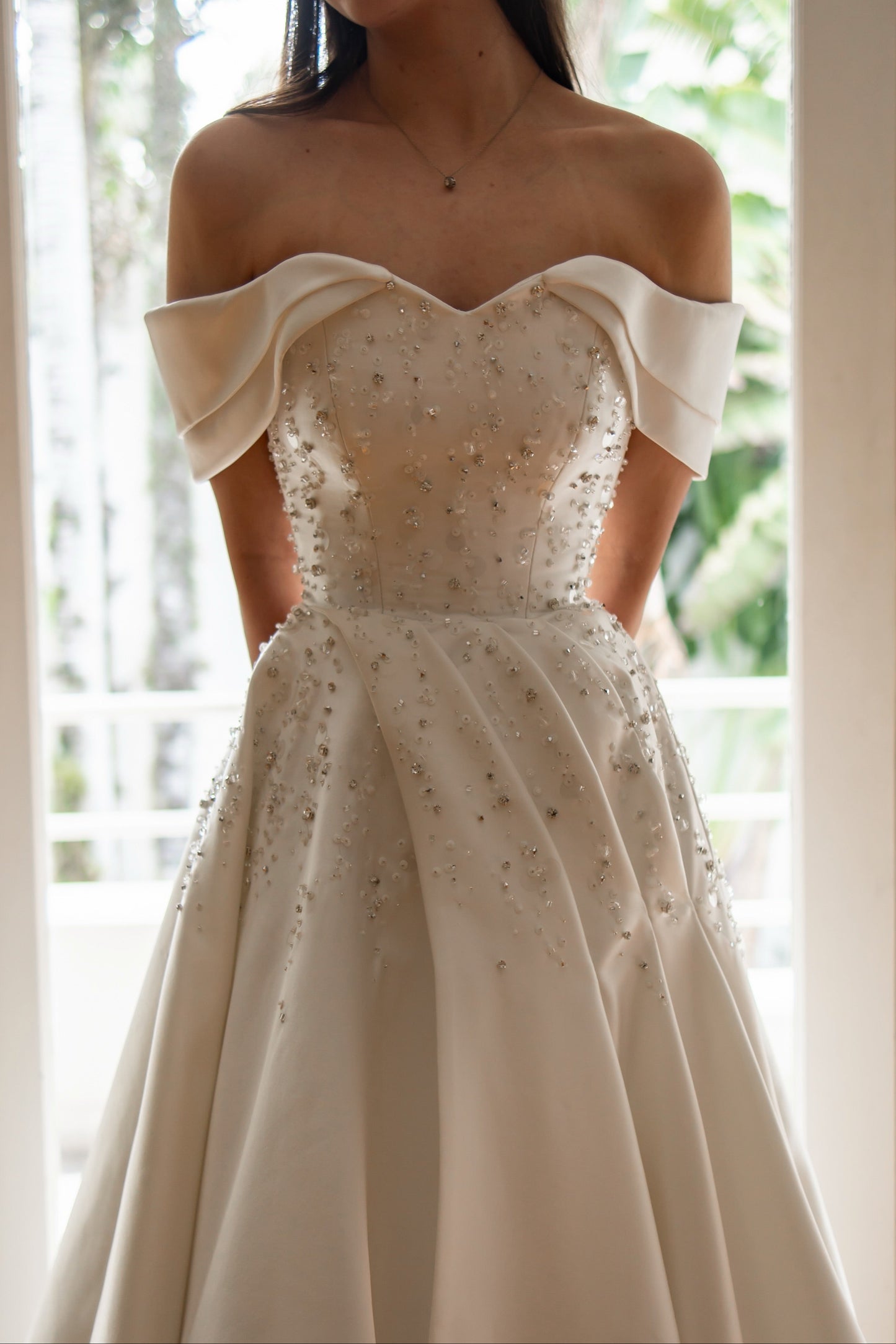 Off-Shoulder Beaded Ball Gown