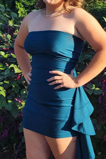Strapless Ruched Mini Dress with Side Drape