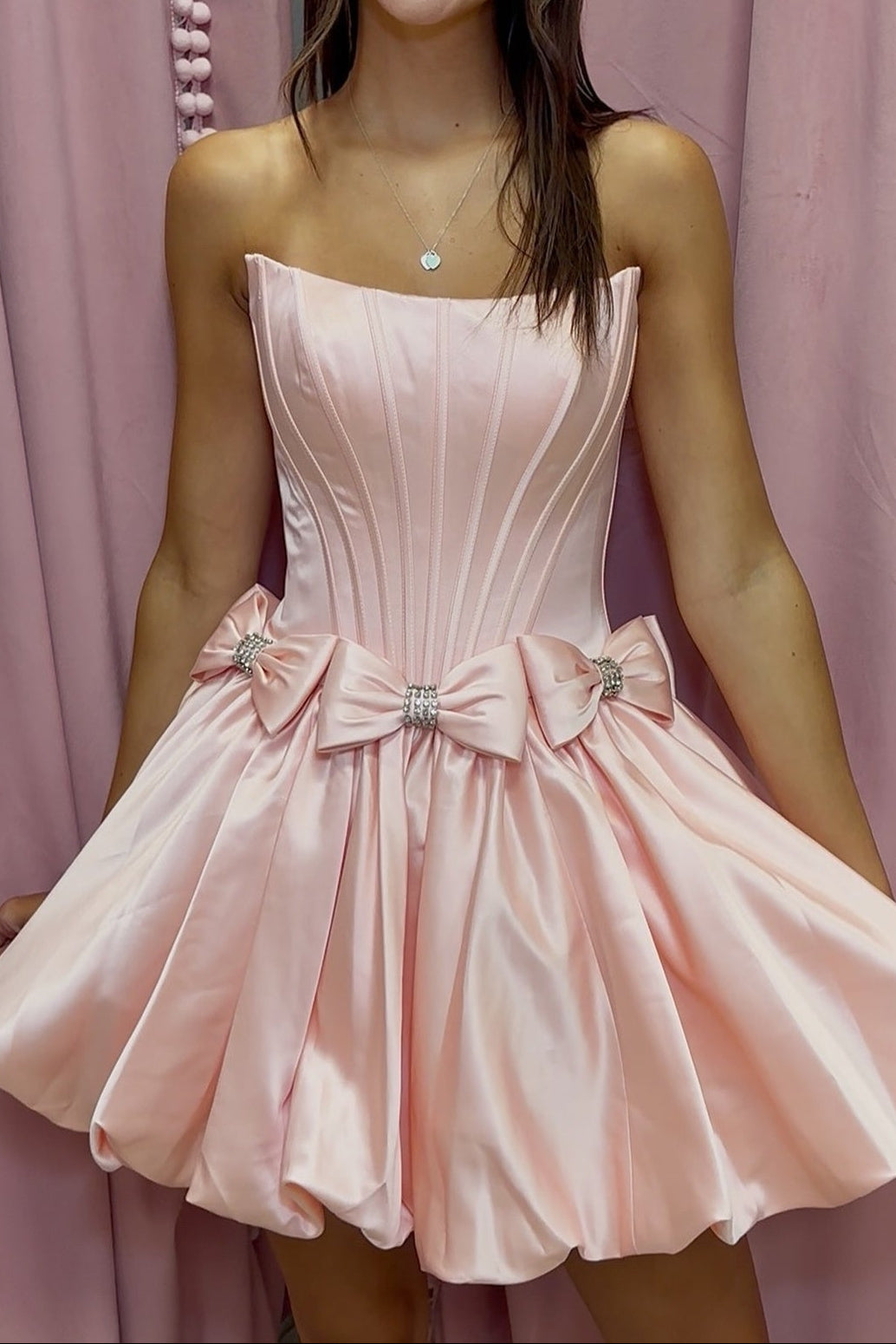 Strapless Corset Satin Bubble Skirt Mini Dress