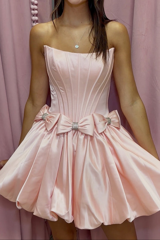 Strapless Corset Satin Bubble Skirt Mini Dress