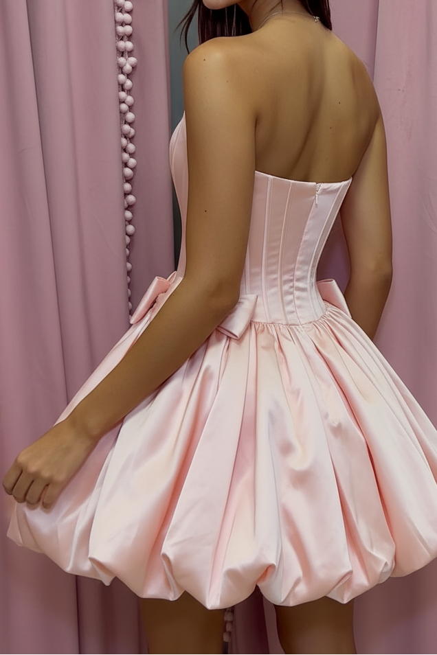 Strapless Corset Satin Bubble Skirt Mini Dress