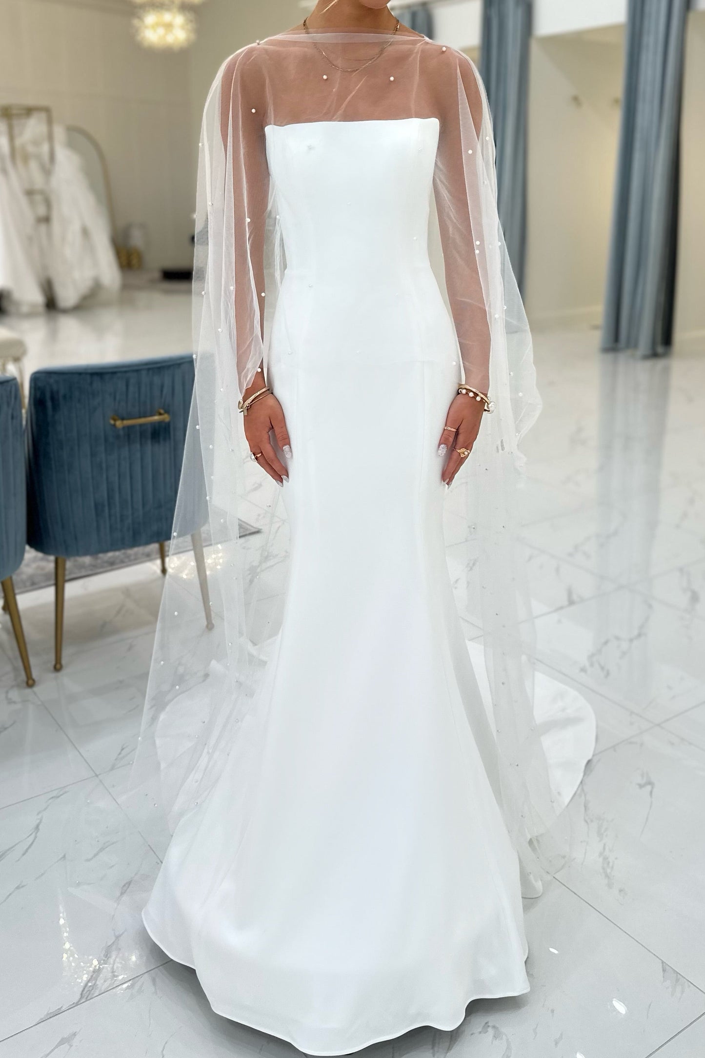Strapless Mermaid Wedding Dress with Pearl Cape