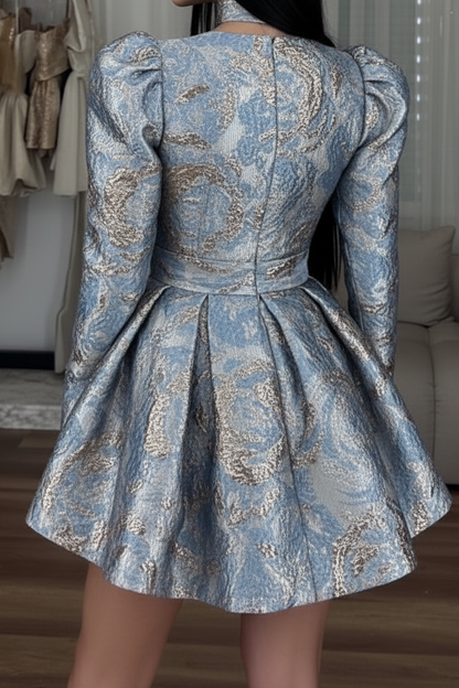 Metallic Jacquard Long Sleeve Mini Dress