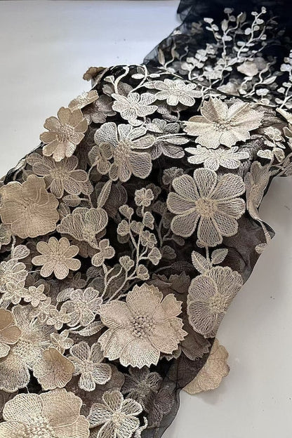 3D Floral Lace Deep V-Neck Midi Dress with Pockets