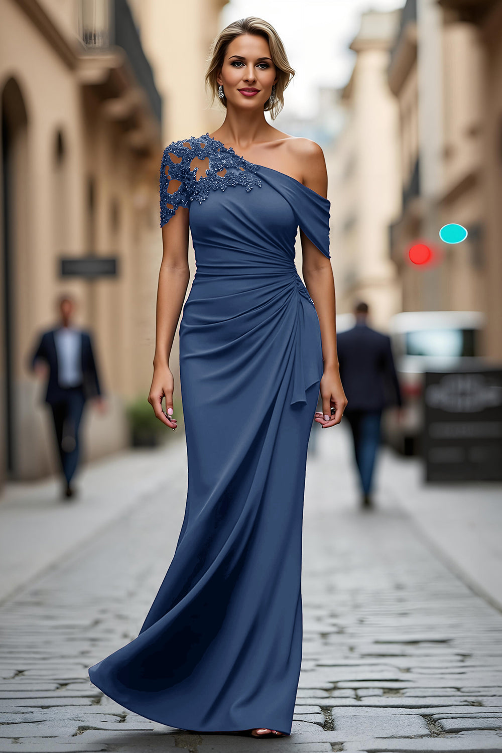 One-Shoulder Mermaid Evening Gown with Lace