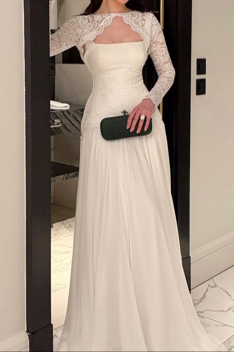 Convertible A-Line Wedding Dress with Lace Jacket