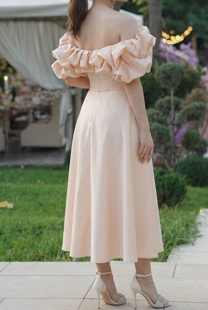 Off-the-Shoulder Ruffle A-Line Midi Dress