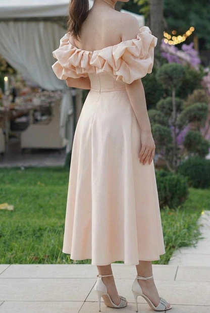 Off-the-Shoulder Ruffle A-Line Midi Dress