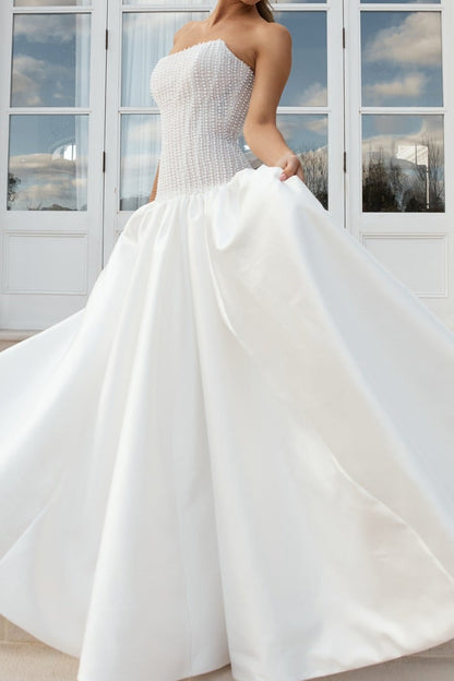 Strapless Pearl Corset Ball Gown Wedding Dress