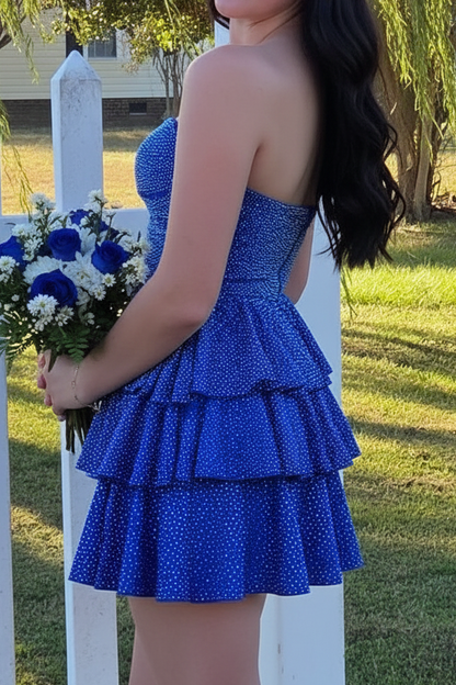 Strapless Sweetheart Cutout Tiered Ruffle Mini Dress