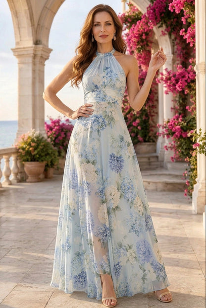 Halter Floral Print Maxi Dress