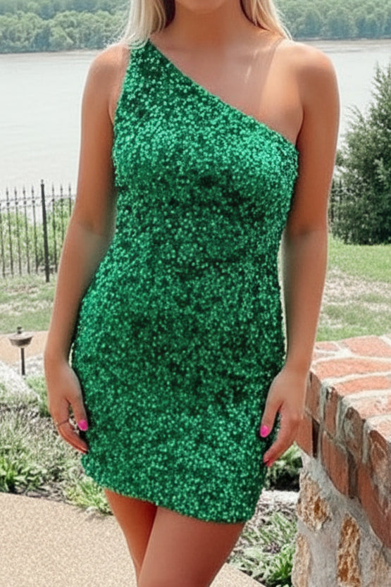 One-Shoulder Sequin Mini Dress with Cut-Out Back