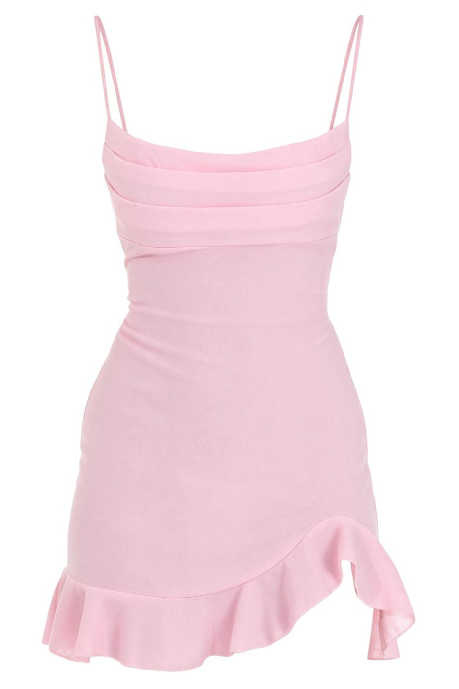 Cowl Neck Lace-Up Back Mini Dress with Ruffle Hem