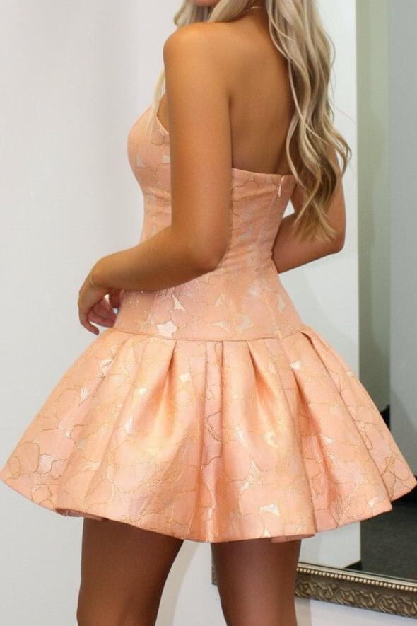 Strapless Drop Waist Pleated Floral Mini Dress