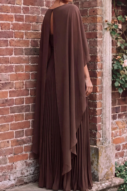 Pleated Maxi Dress with Cape Overlay