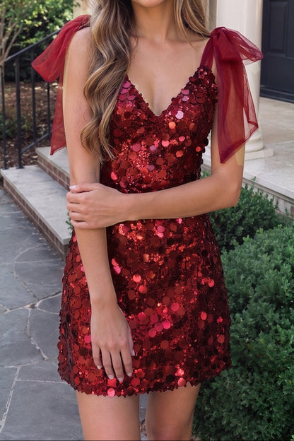 Sequin Mini Dress with Tulle Shoulder Bows