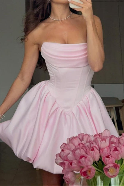 Strapless Corset Satin Bubble Mini Dress