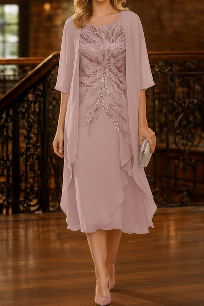 Sequin Embroidered Midi Dress with Sheer Jacket