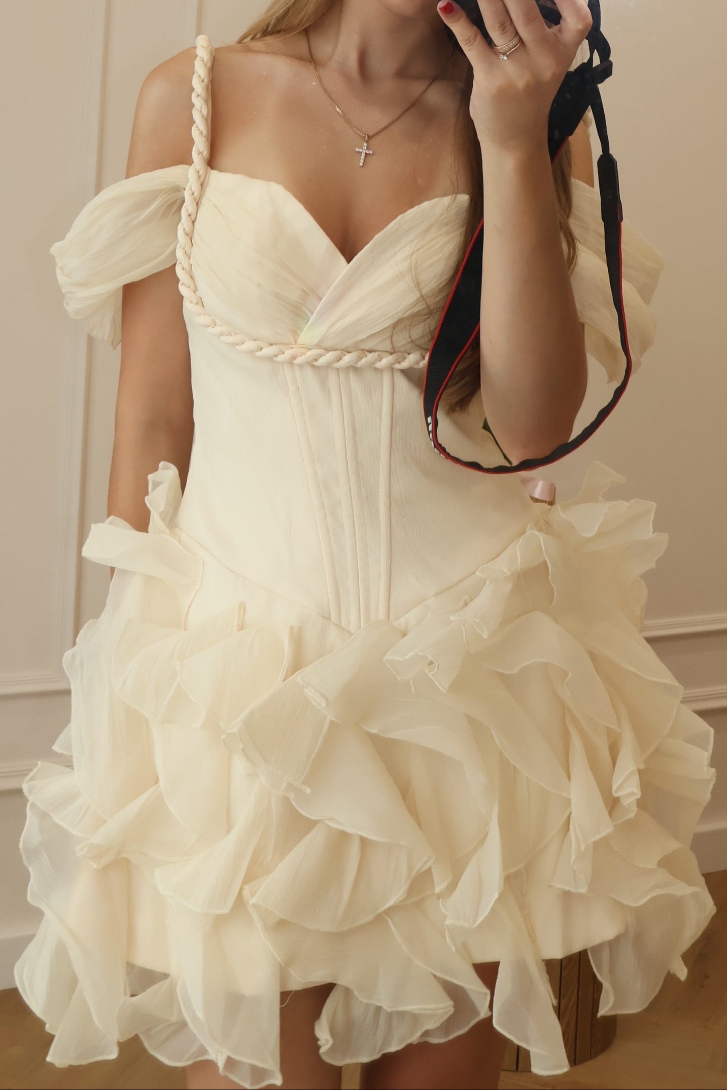 Off-the-Shoulder Corset Ruffled Mini Dress