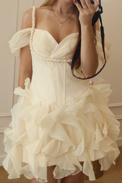 Off-the-Shoulder Corset Ruffled Mini Dress