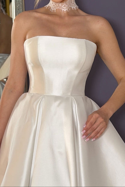 Strapless Satin A-Line Wedding Dress with Corset Back