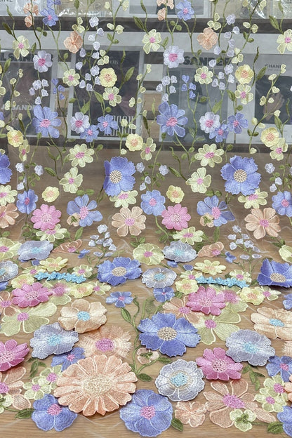 A-Line 3D Floral Applique Tulle Midi Dress