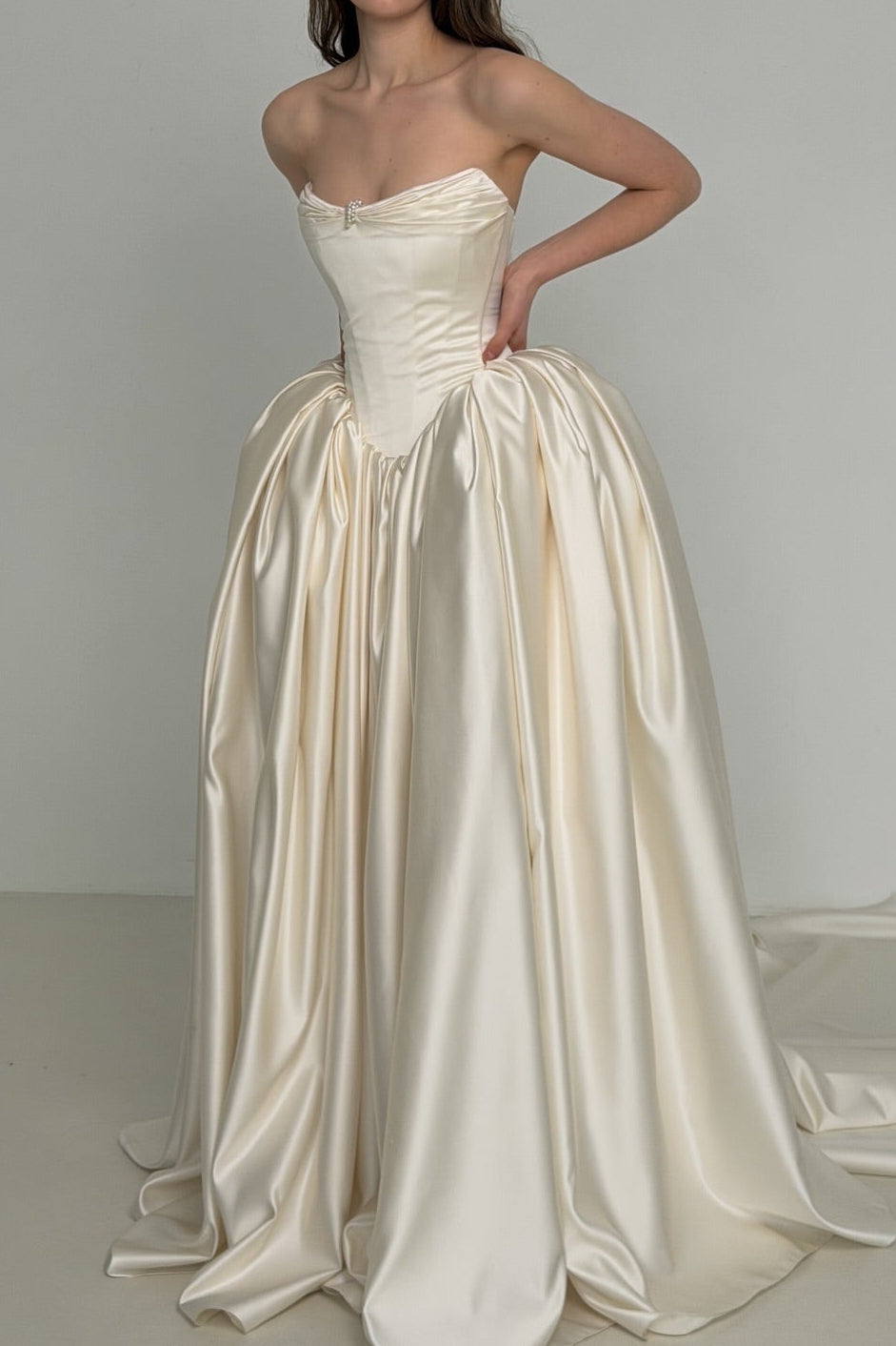 Strapless Basque Waist Satin Ball Gown
