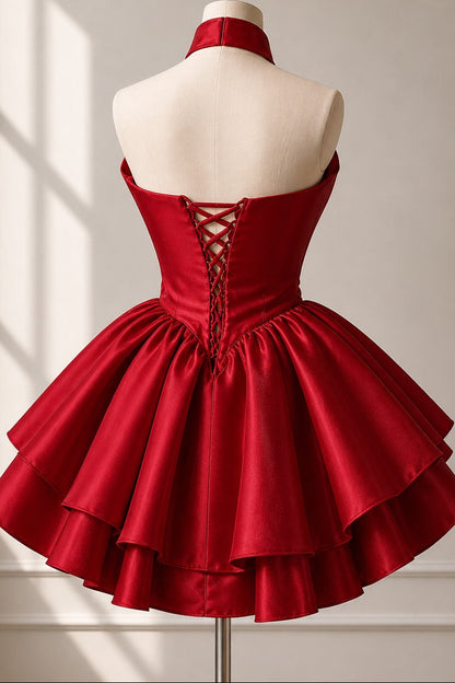 Crisscross Halter Mini Dress with Lace-Up Corset Back