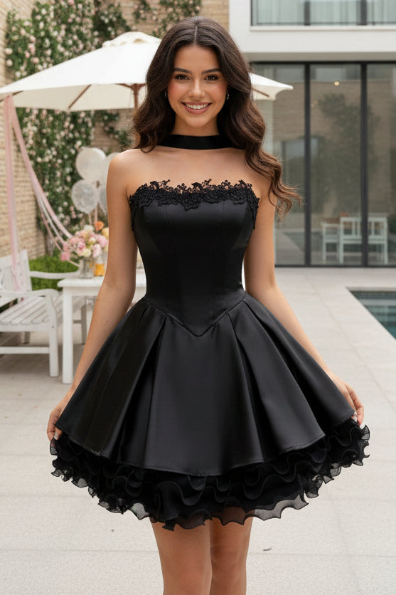 Lace-Trim Halter Corset Mini Dress