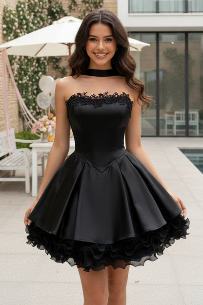 Lace-Trim Halter Corset Mini Dress