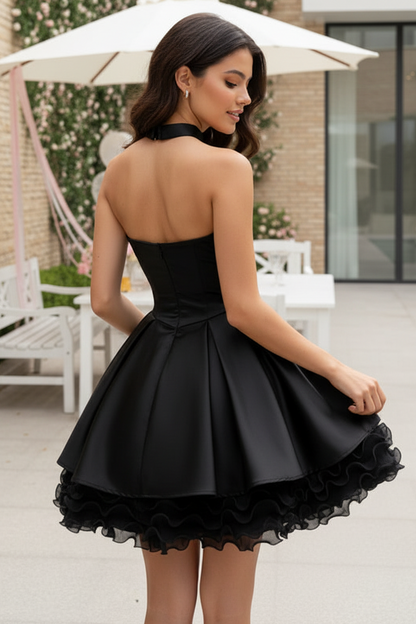 Lace-Trim Halter Corset Mini Dress