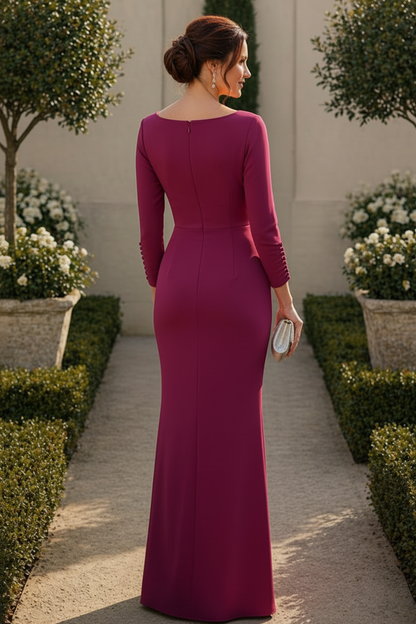 Square Neck Ruched Evening Gown with Slit