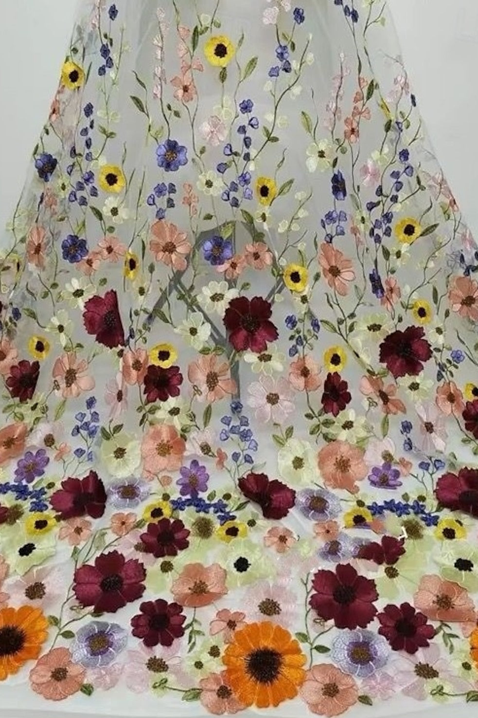Floral Embroidered Deep V-Neck Midi Dress with Pockets