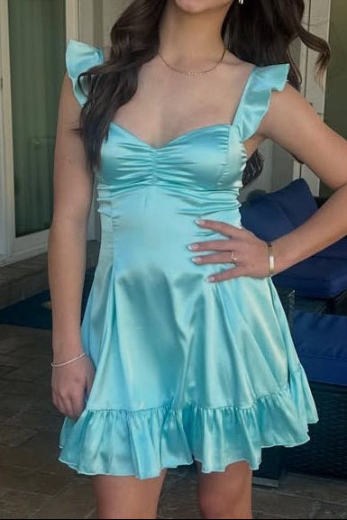 Ruffled Satin A-Line Party Dress