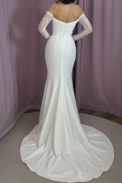 Off-the-Shoulder Ruched Mermaid Wedding Dress