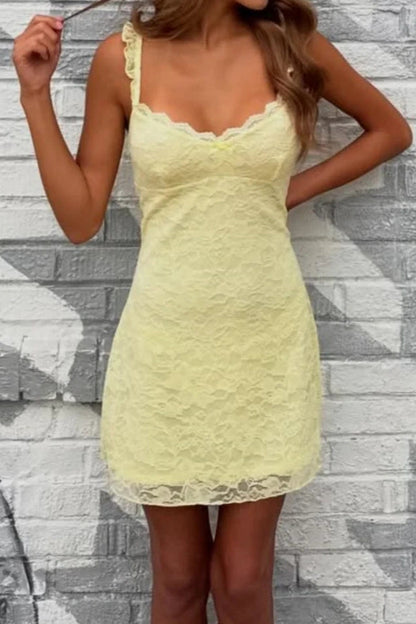 Sweetheart Lace Mini Slip Dress with Ruffled Straps