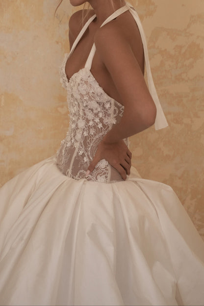 Halter Floral Applique Corset Ball Gown