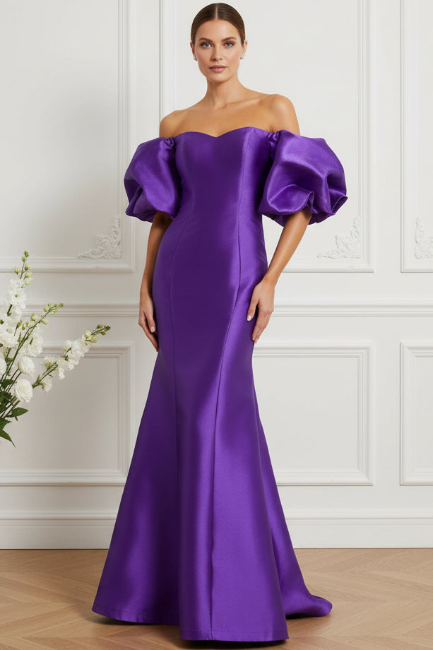 Off-the-Shoulder Bubble Sleeve Mermaid Gown