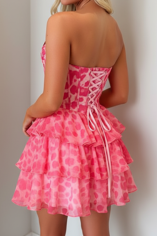 Strapless Corset Tiered Animal Print Mini Dress