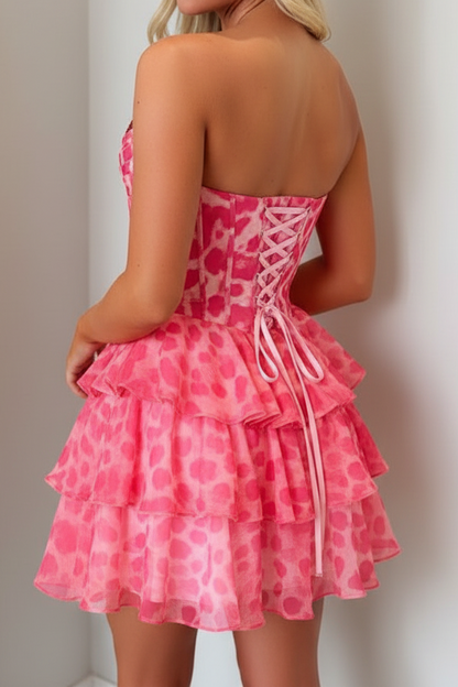 Strapless Corset Tiered Animal Print Mini Dress