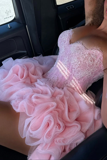 Strapless Corset Tulle Ruffle Mini Dress