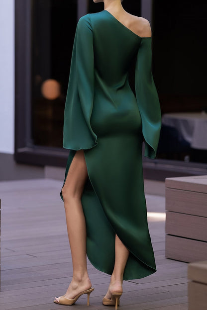 One-Shoulder Maxi Dress with Long Bell Sleeves