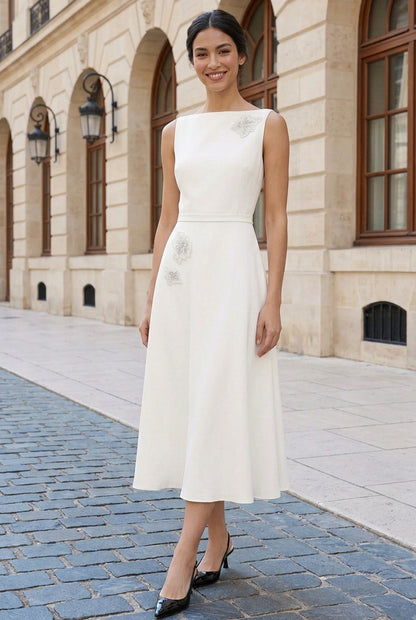 Embellished Boat Neck Midi Dress