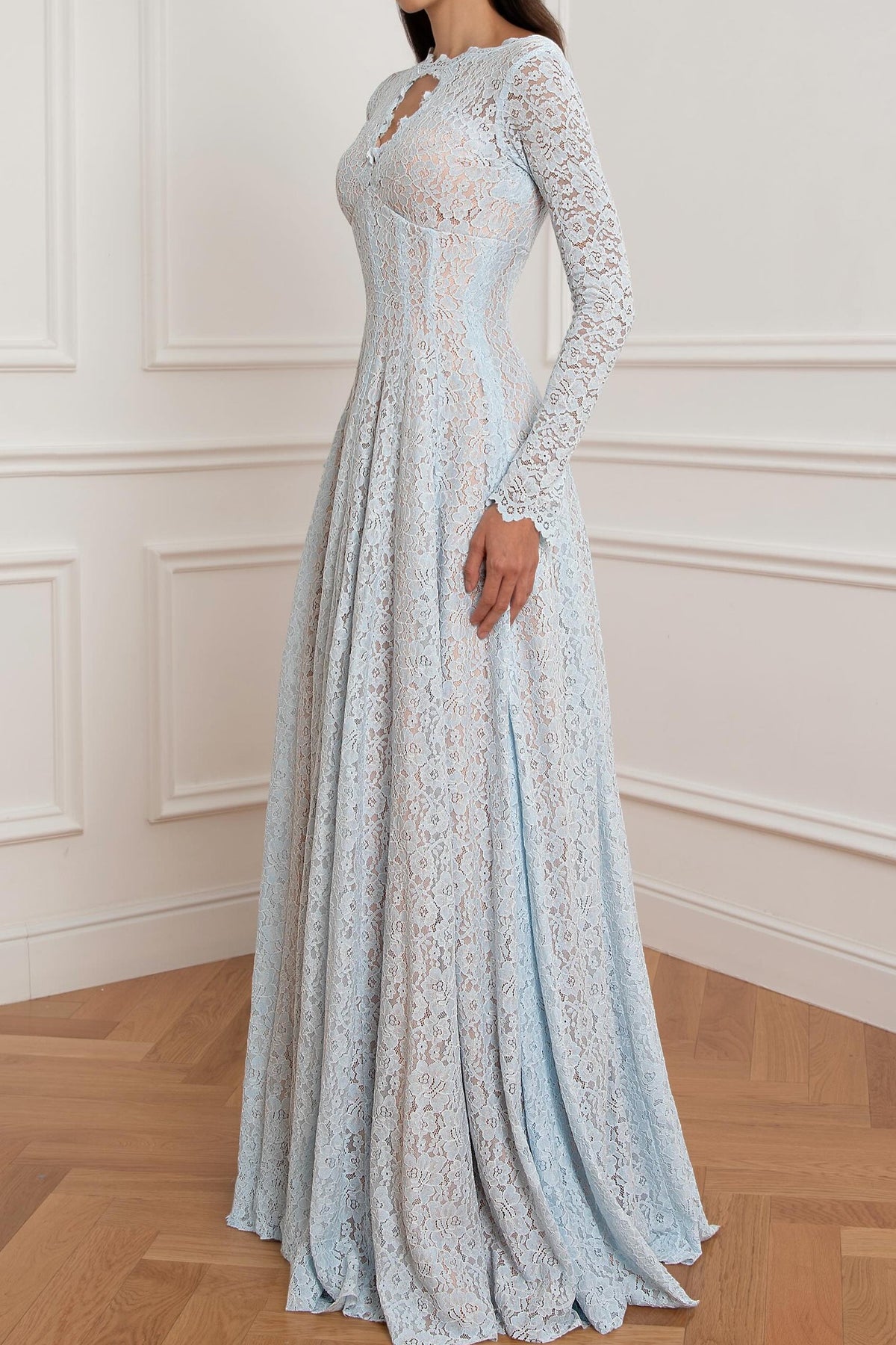 Long Sleeve Lace A-Line Evening Gown
