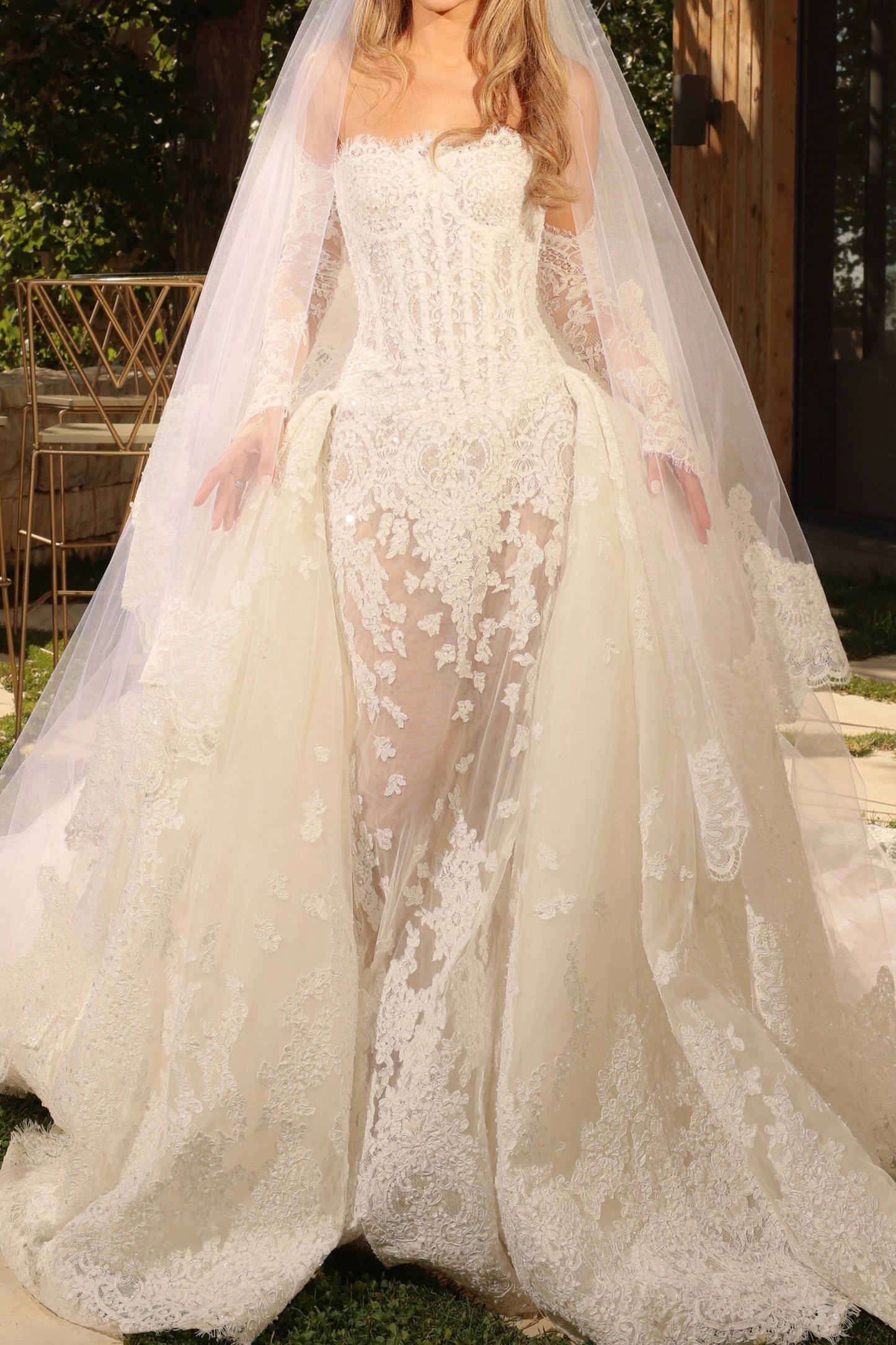 Corset Lace Wedding Dress with Overskirt