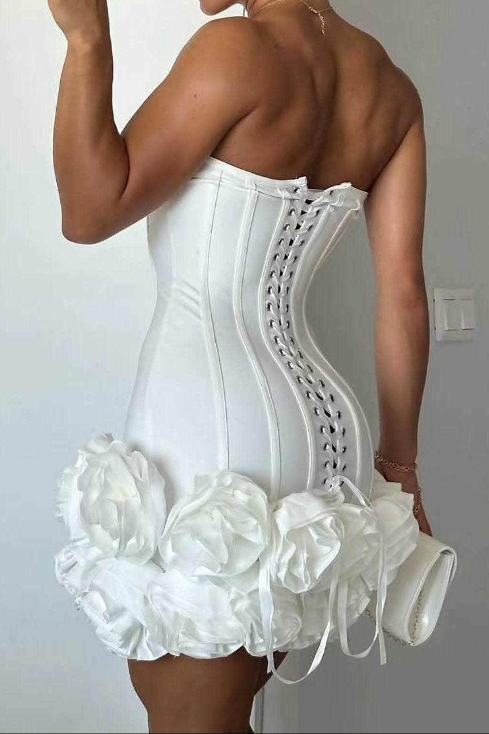 Strapless Corset Mini Dress with 3D Flowers