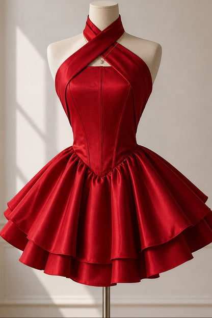 Crisscross Halter Mini Dress with Lace-Up Corset Back