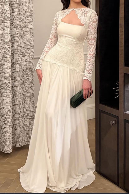 Convertible A-Line Wedding Dress with Lace Jacket